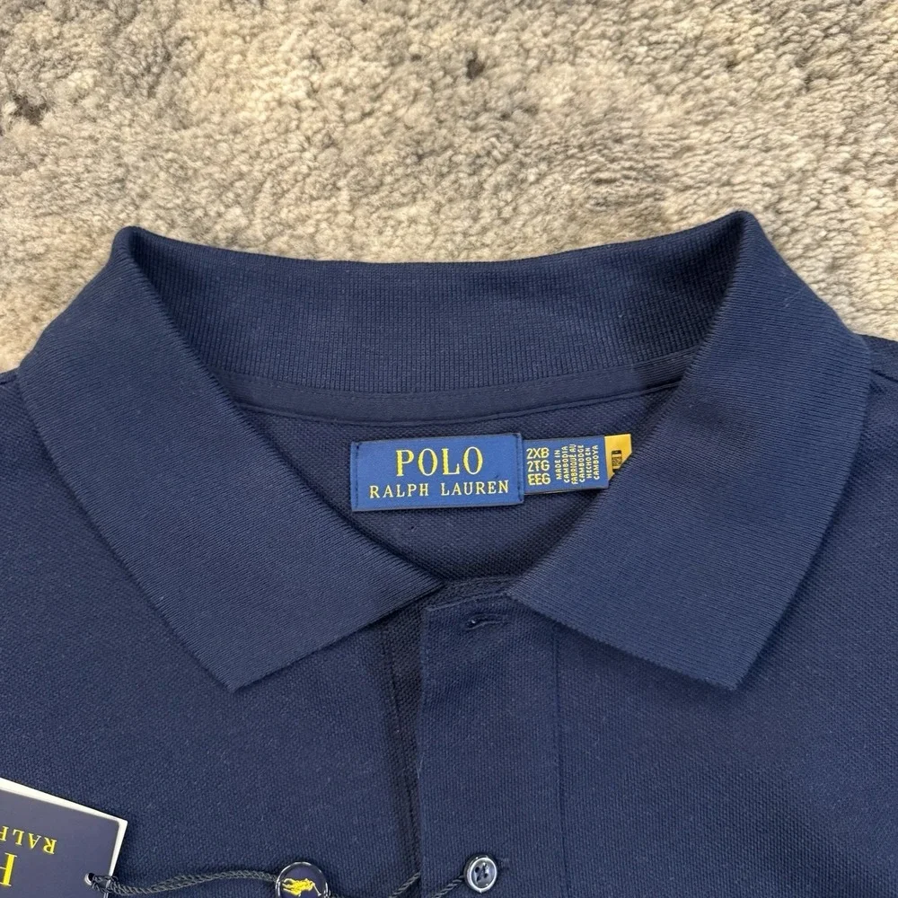 NWT Polo Ralph Lauren SKI Tourney Print Mesh Knit Collared Polo Shirt Navy 2XB